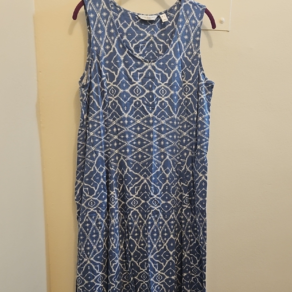 Blue Patterned Sleeveless Dress